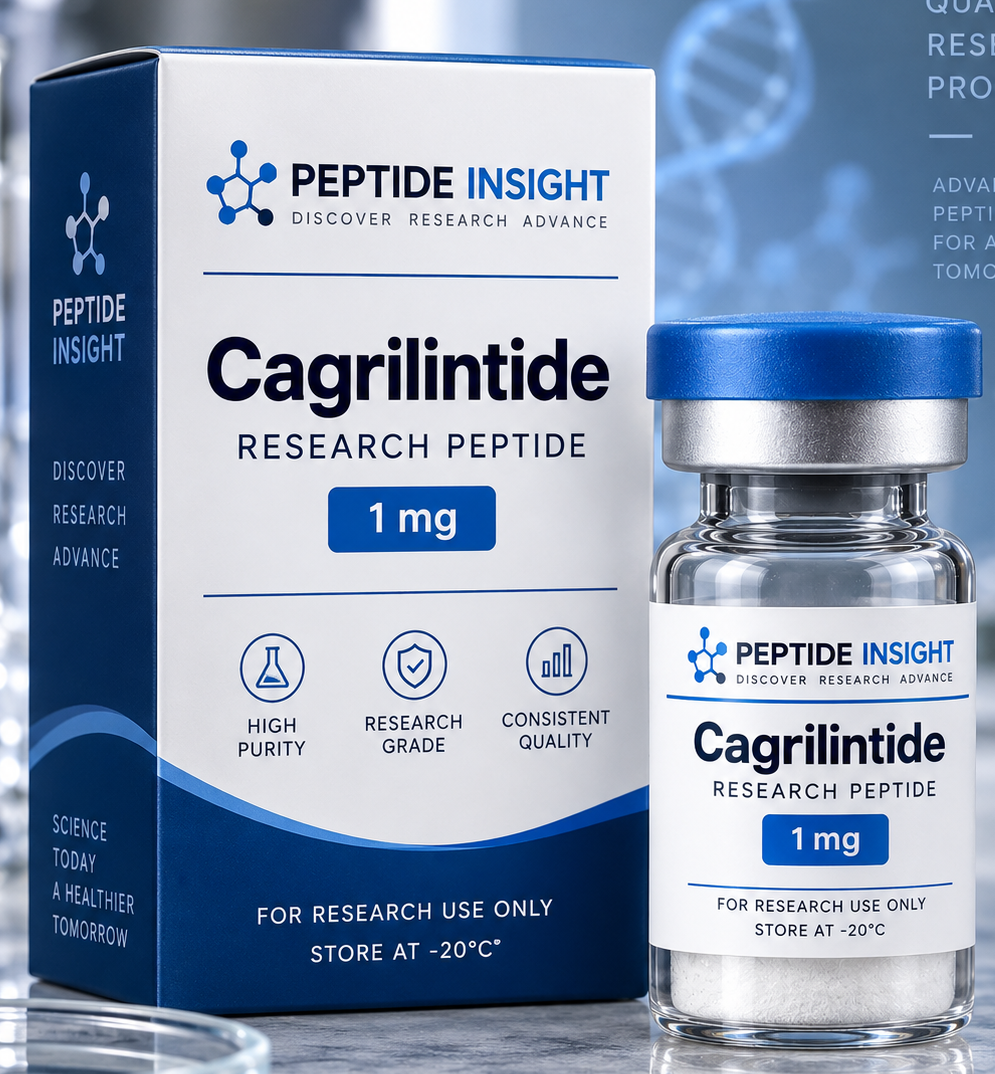 Cagrilintide Research Peptide 1mg vial and packaging for laboratory studies Cagrilintide Research Peptide 1mg – Peptide Insight