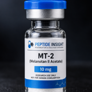 MT-2 Melanotan II Acetate peptide vial on dark background
