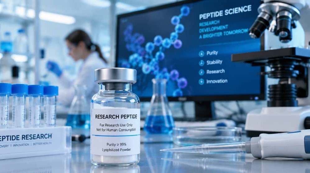 Peptide research guide showing modern peptide science and laboratory research