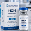 HGH Somatropin vial with blue cap and branded product packaging