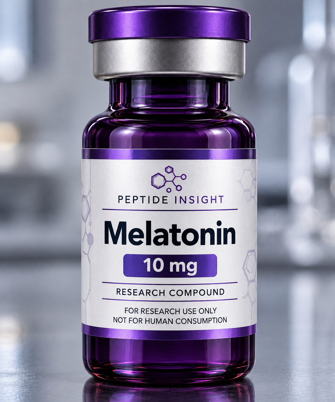melatonin-10mg-peptide insight Melatonin 10mg research bottle by Peptide Insight