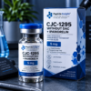 CJC-1295 Without DAC and Ipamorelin peptide blend promotional image featuring a vial and packaging on a dark blue background